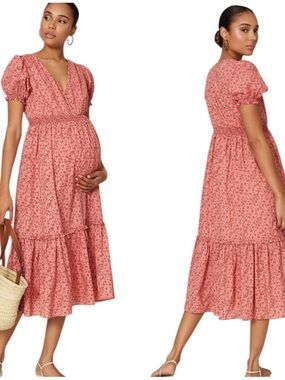 Hatch Emmeline Coral Pink Floral Maternity Dress 8-10